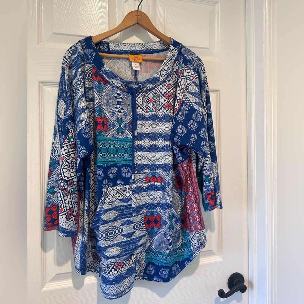 Ruby Rd. Womens 1x Blue Red Patchwork Print Long … - image 2